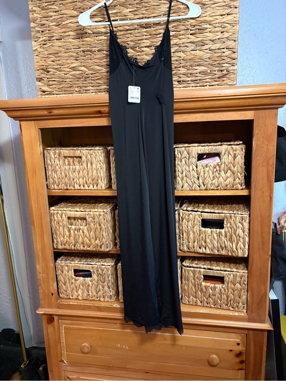 Free People Women's Black Lace-Trim Slip Dress